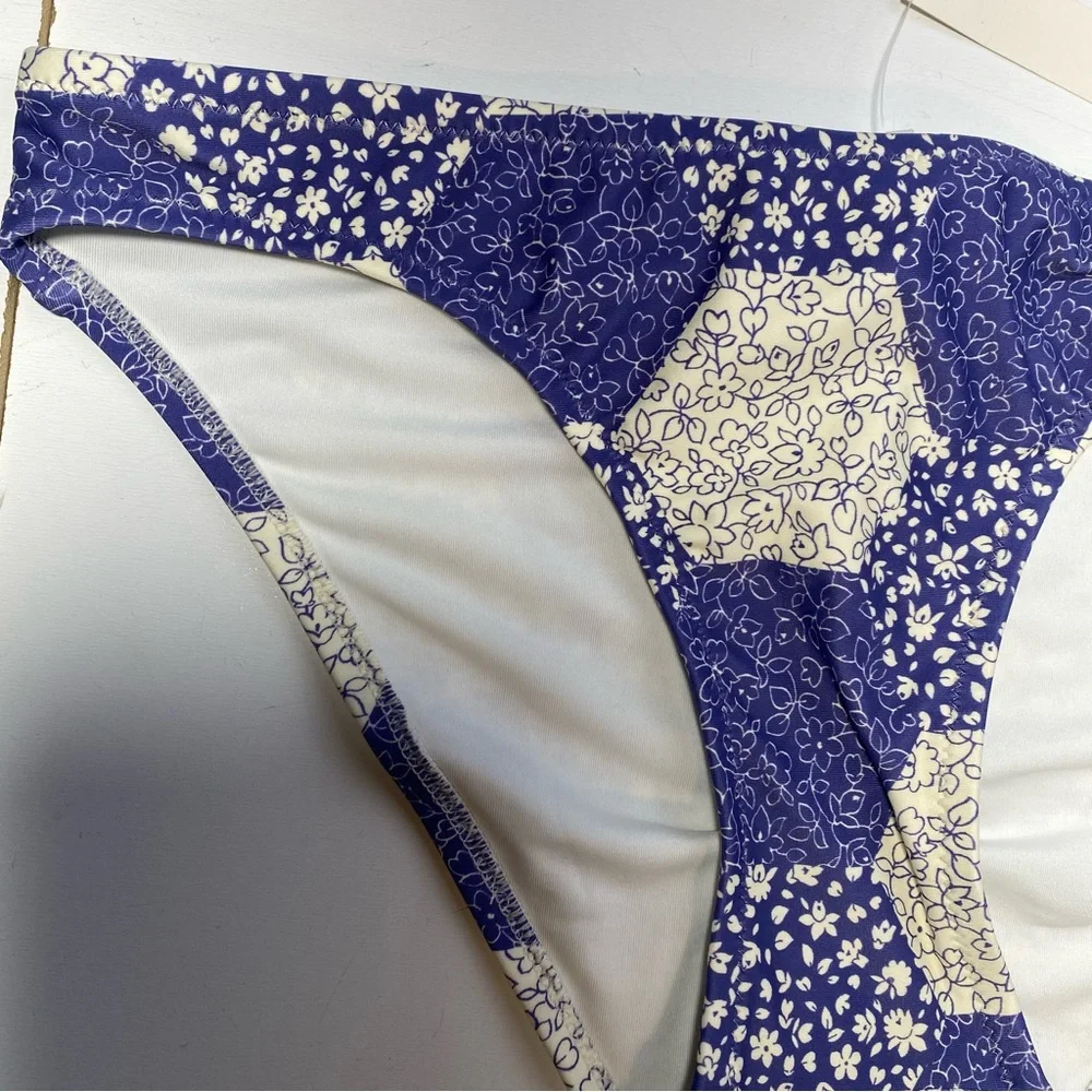 Madewell‎ Blue & White Second Wave Classic Patchwork Floral Bikini Bottoms NWT S